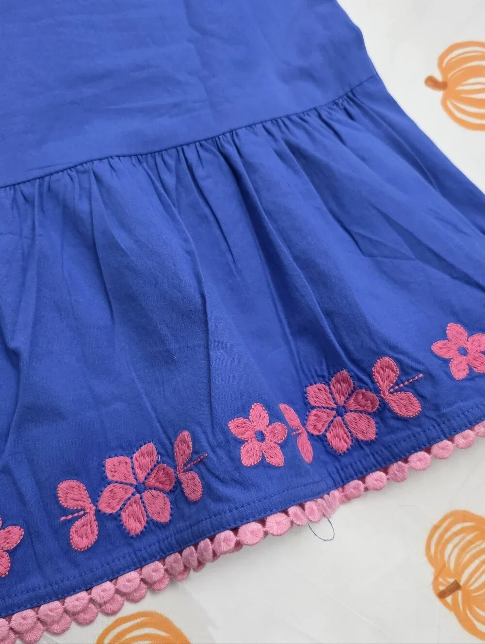 Gymboree Girls Blue Dress with Pink Floral Embroidery Size 12 NEW